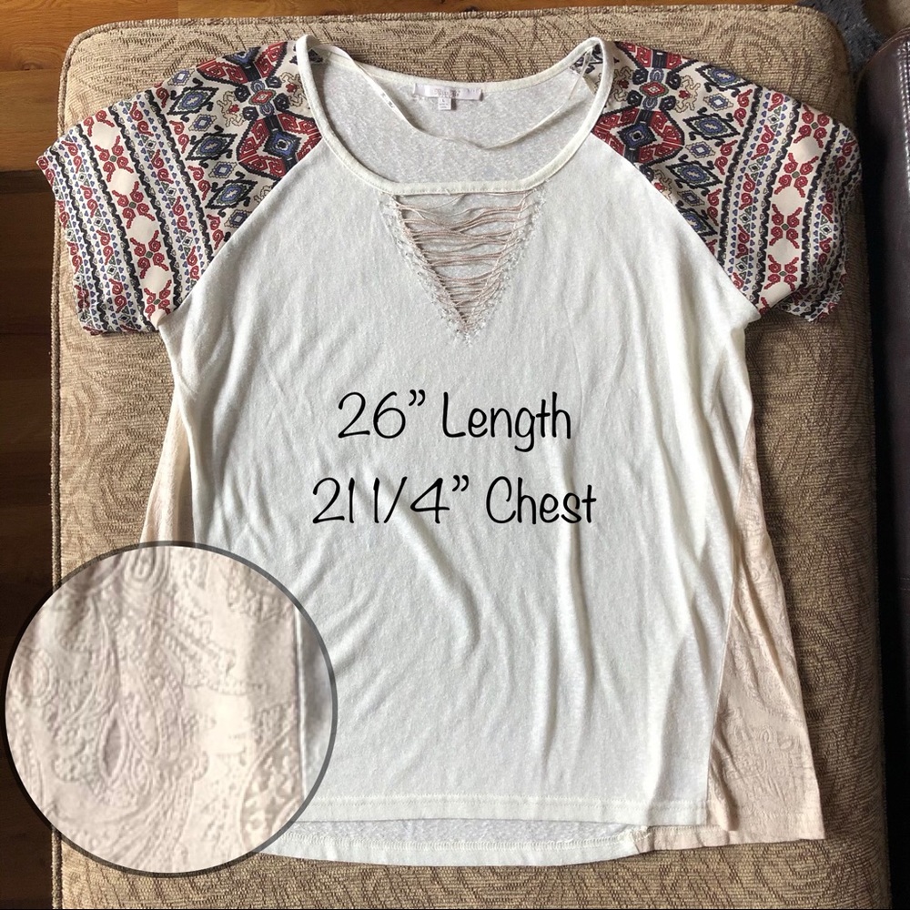 EUC Miss Me shirt with Aztec print and lace sides